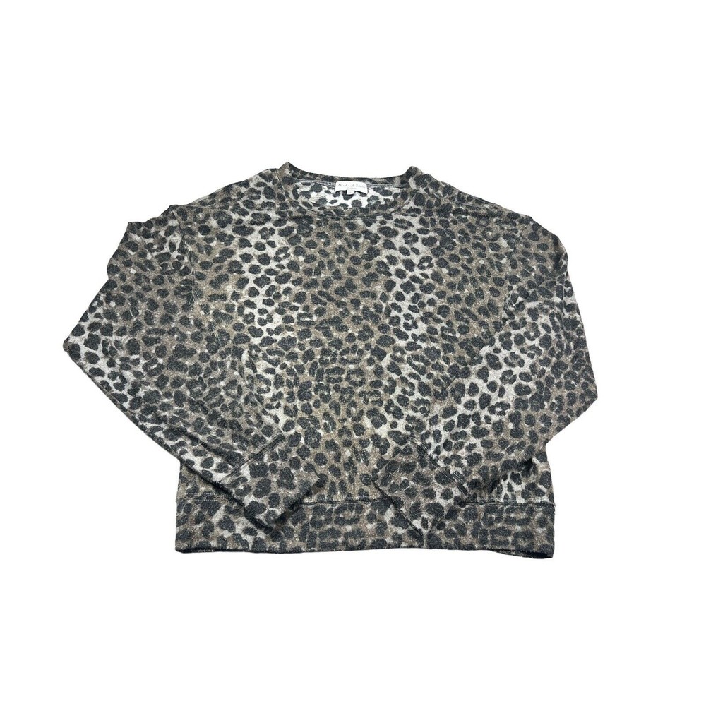 michael stars sweater leopard pattern size medium long sleeve crew‎ neck